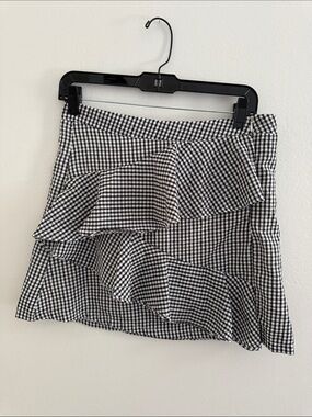 LF Black & White Gingham Ruffle Mini Skirt